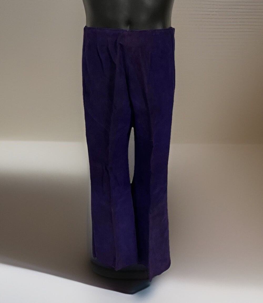 VTG 1970s Bell Bottom Pants Suede Leather Purple Boho Goth Lux 27 XS/S